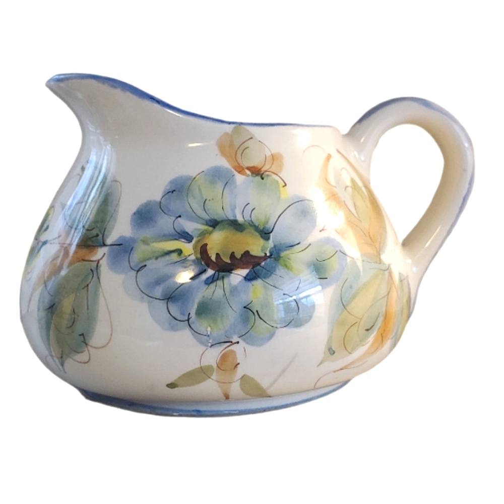 Vintage Secia Portugal Hand Painted Floral Pitcher Blues,Greens and Browns
